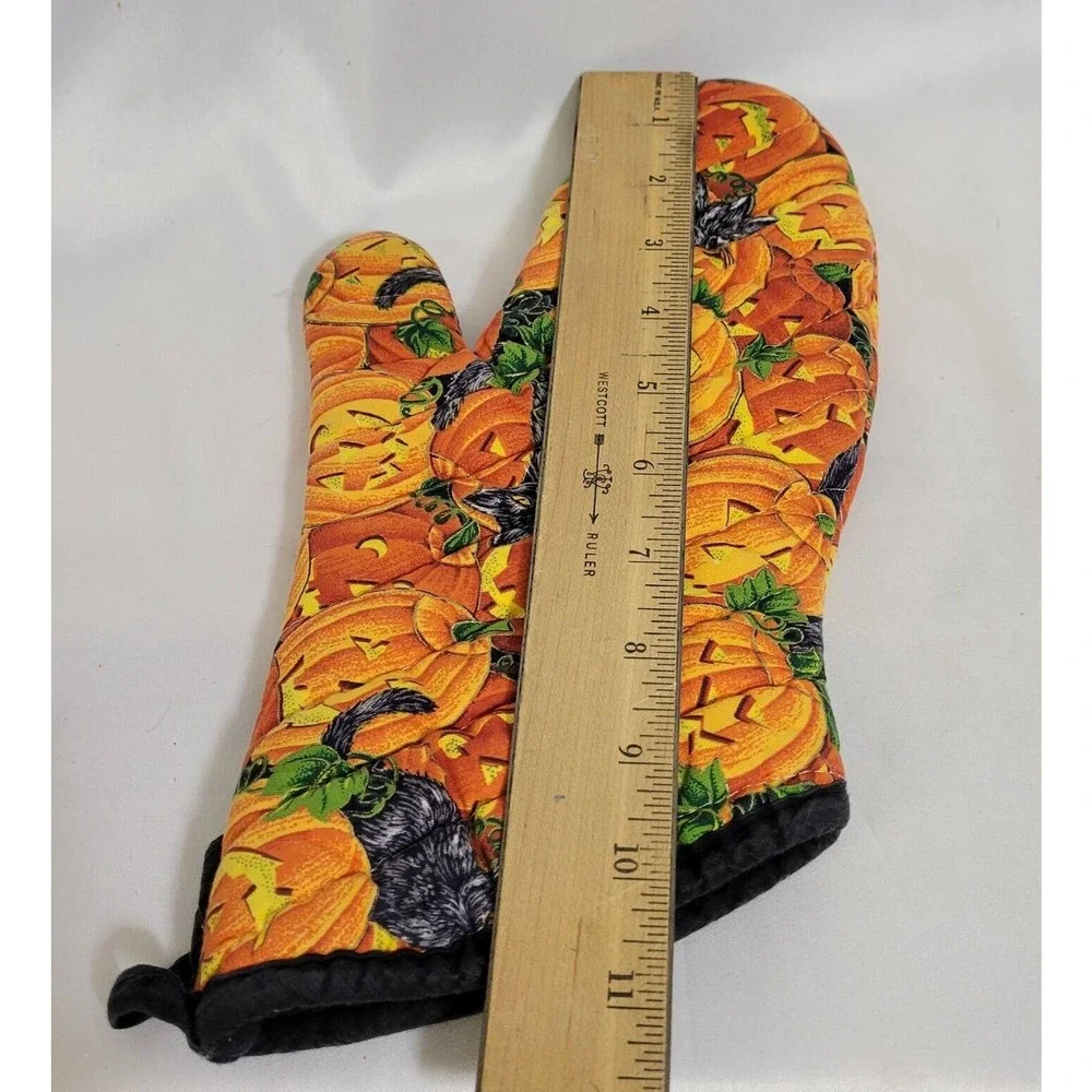 Jack-o-lantern & Black Cat Print Fabric Halloween Oven Mitt